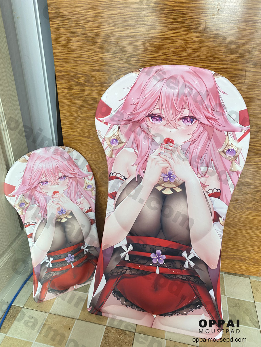 Yae Miko Half Body Genshin Impact Mousepad Life Size Oppai Mousepad 3