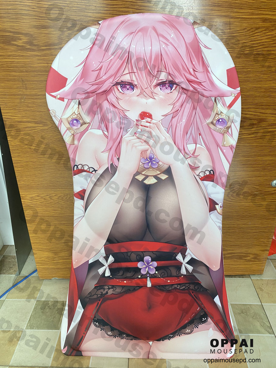 Yae Miko Half Body Genshin Impact Mousepad Life Size Oppai Mousepad 4