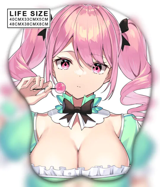 Pink Double Ponytail Girl Life Size Oppai Mousepad