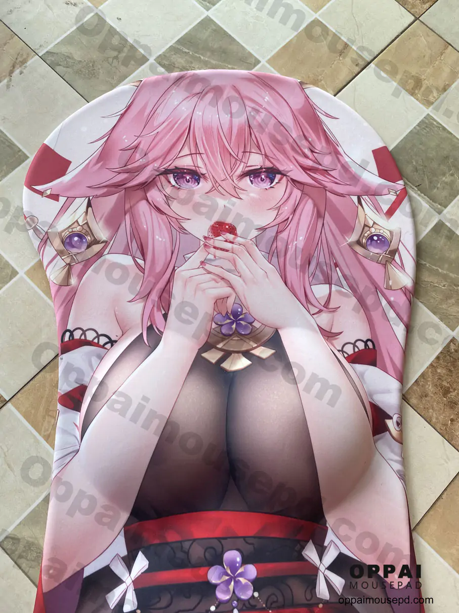 Yae Miko Half Body Genshin Impact Mousepad Life Size Oppai Mousepad 9